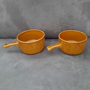 RARE Vintage English Soup Bowls, Set of 2, Brown Glaze